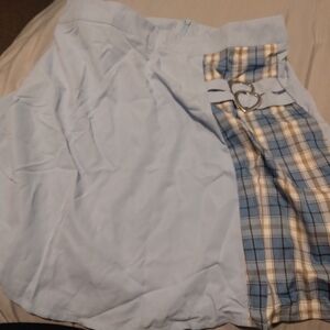 Light Blue Plaid Skirt with Heart Detail